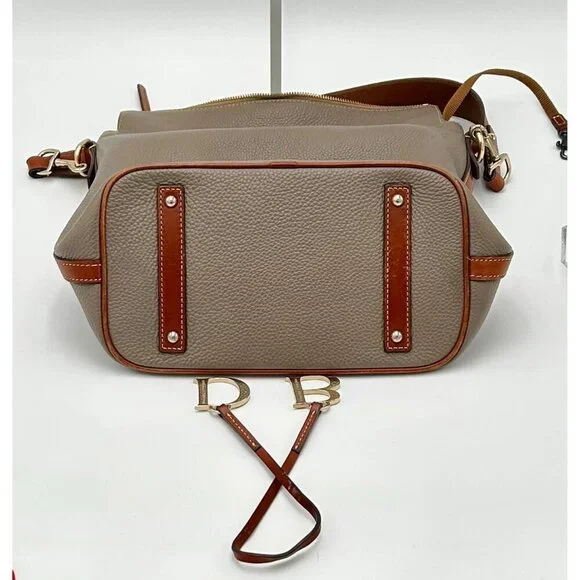 Dooney & Bourke Pebble Italian Leather Shoulder Bag Hobo Taupe Brown